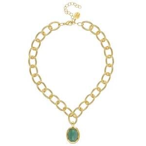 NEW SUSAN SHAW women's cabochon loop chain necklace in green jade